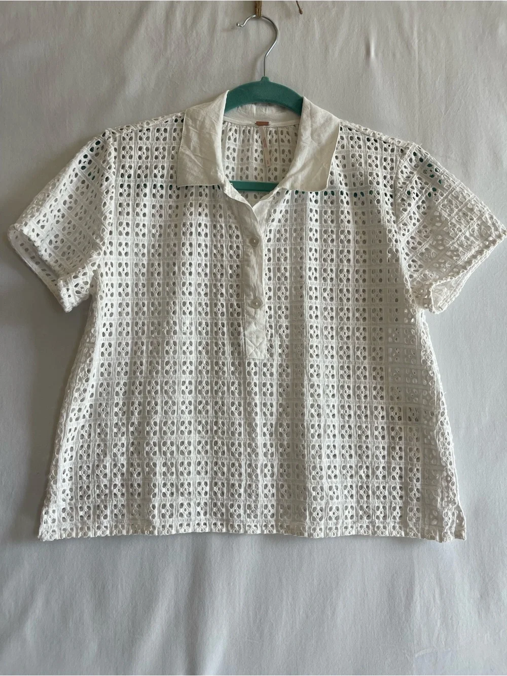 Free People White Crochet Eyelet Top